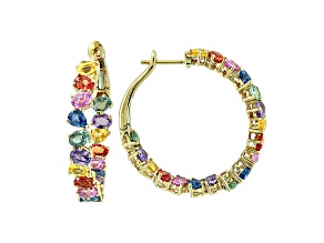 EFFY 14K Yellow Gold Multi-color Sapphire Hoop Earrings, 8.21ctw