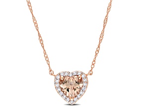 Morganite & Diamond 14K Rose Gold Halo Pendant with Chain 0.75ctw