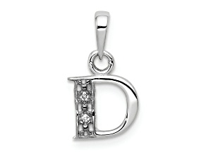 Rhodium Over 10k White Gold Accent Diamond Letter D Initial Pendant
