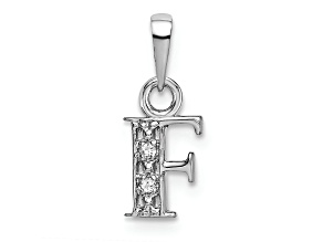 Rhodium Over 10k White Gold Accent Diamond Letter F Initial Pendant
