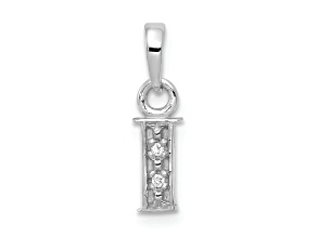 Rhodium Over 10k White Gold Accent Diamond Letter I Initial Pendant