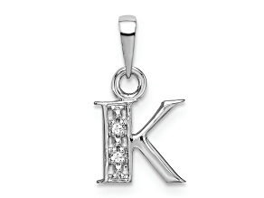 Rhodium Over 10k White Gold Accent Diamond Letter K Initial Pendant