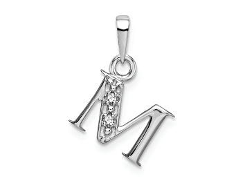 Picture of Rhodium Over 10k White Gold Accent Diamond Letter M Initial Pendant