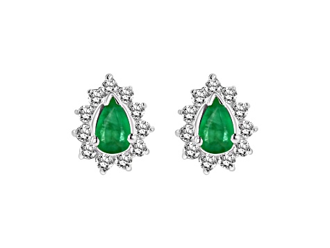0.70ctw Emerald and Diamond Earrings in 14k White Gold