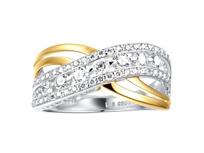 White Lab-Grown Diamond H VS2 Rhodium and 14K YG Over Sterling Silver Crossover Ring 0.70ctw