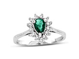 0.53ctw Pear Shaped Emerald and Diamond Ring in 14k White Gold