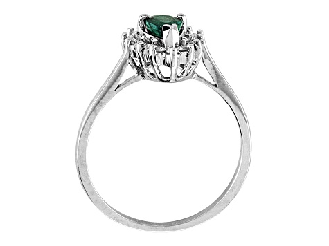 0.53ctw Pear Shaped Emerald and Diamond Ring in 14k White Gold