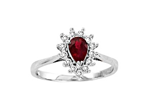0.65ctw Pear Shaped Ruby and Diamond Ring in 14k White Gold