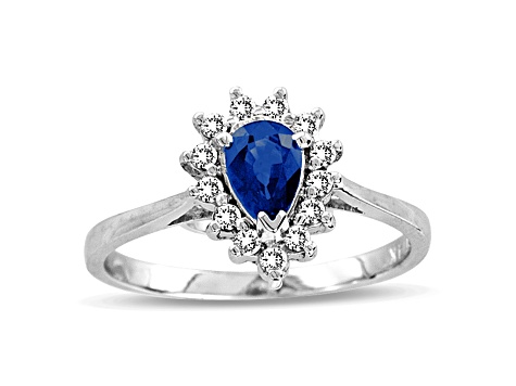 0.69ctw Pear Shaped Sapphire and Diamond Ring in 14k White Gold