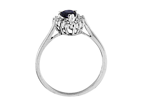 0.69ctw Pear Shaped Sapphire and Diamond Ring in 14k White Gold