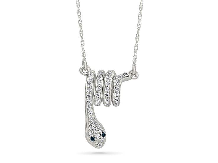 White Diamond Rhodium Over Sterling Silver Snake Station Necklace 0.10ctw