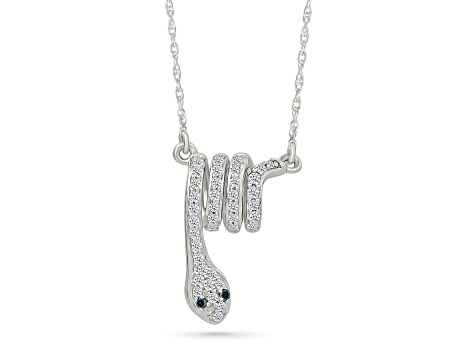 White Diamond Rhodium Over Sterling Silver Snake Station Necklace 0.10ctw