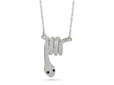 White Diamond Rhodium Over Sterling Silver Snake Station Necklace 0.10ctw