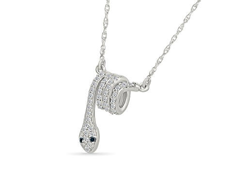 White Diamond Rhodium Over Sterling Silver Snake Station Necklace 0.10ctw