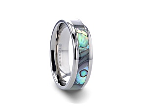 KAUI Titanium Polished Finish Mother Of Pearl Inlaid Men’s Beveled Wedding Band- 6mm