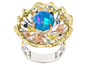Blue Paraiba Opal Rhod/18/24K Gold Over Palladium Sterling Silver Spinner Ring 2.82ctw