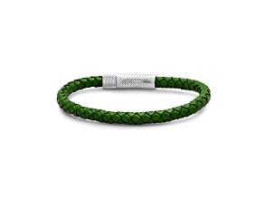 Men's Green Leather 8.5 inch Braided Bracelet