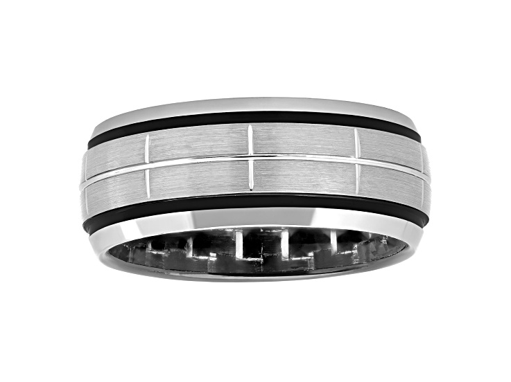 Tungsten Comfort™ Tungsten Black Ion Plated Carbon Fiber Brushed Groove Band