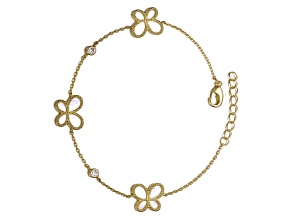 White Mother of Pearl, 14K Gold Plated over Sterling Silver Dainty Butterfly Link Bracelet