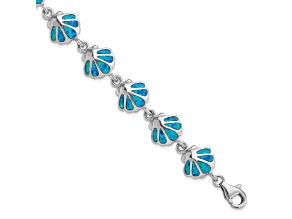 Rhodium Over Sterling Silver 7 Inch Lab Created Opal Inlay Shell Bracelet