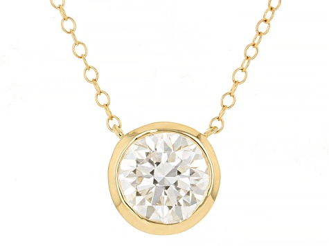 Certified Round White Lab-Grown Diamond F VS1 14K Yellow Gold Solitaire Necklace 2.00ct