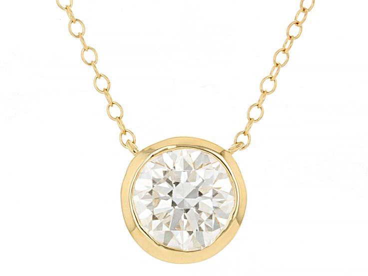 Certified Round White Lab-Grown Diamond F VS1 14K Yellow Gold Solitaire Necklace 2.00ct