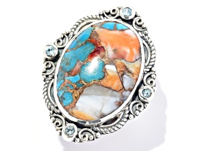 Silver Treasures by Samuel B. Spiny Oyster and Turquoise Sterling Silver Ring