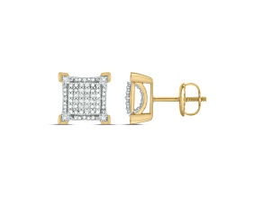 Round Diamond 10K Yellow Gold Gothic Style Stud Earrings 0.20ctw