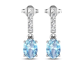 1.02ctw 14K White Gold Aquamarine and White Diamond Halo Earrings