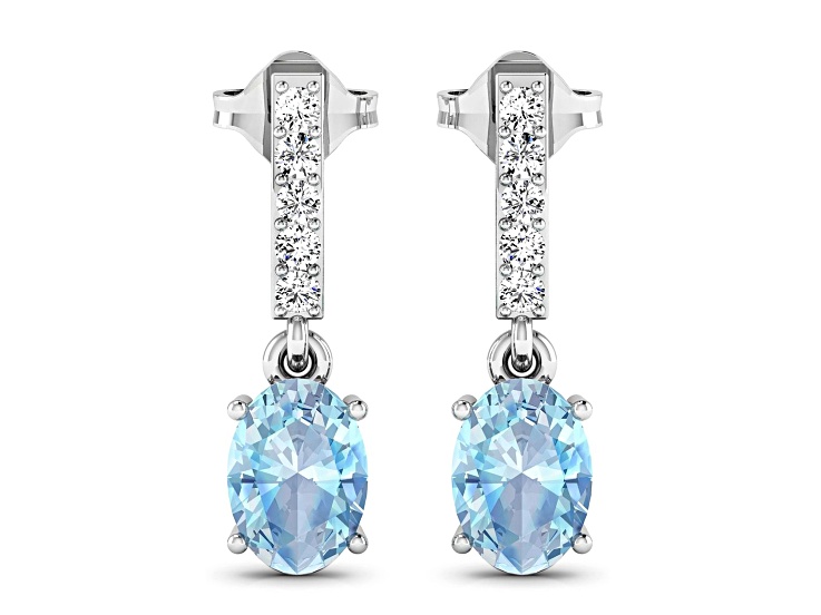 1.02ctw 14K White Gold Aquamarine and White Diamond Halo Earrings