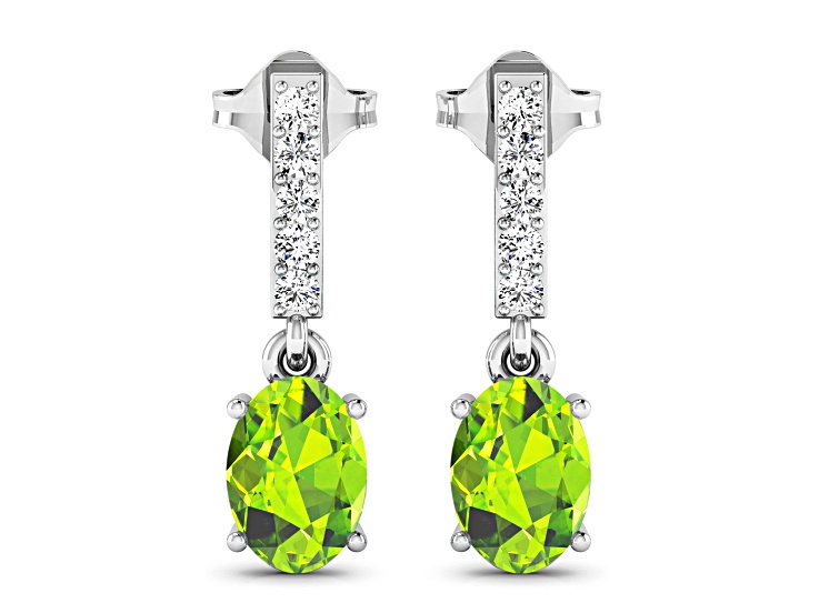 1.26ctw 14K White Gold Oval Green Peridot and White Diamond Halo Earrings