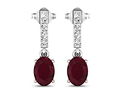 1.70ctw 14K White Gold Red Ruby and White Diamond Halo Earrings