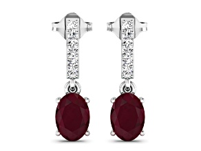 1.70ctw 14K White Gold Red Ruby and White Diamond Halo Earrings