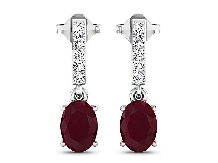 1.70ctw 14K White Gold Red Ruby and White Diamond Halo Earrings