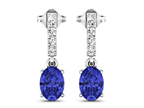 1.24ctw 14K White Gold Tanzanite and White Diamond Halo Earrings