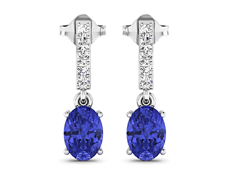 1.24ctw 14K White Gold Tanzanite and White Diamond Halo Earrings