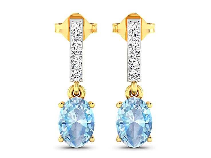1.02ctw 14K Yellow Gold Aquamarine and White Diamond Halo Earrings