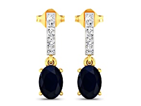 1.50ctw 14K Yellow Gold Blue Sapphire and White Diamond Halo Earrings