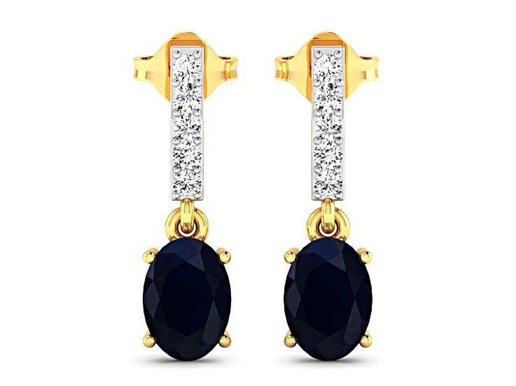 1.50ctw 14K Yellow Gold Blue Sapphire and White Diamond Halo Earrings