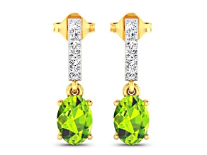 1.26ctw 14K Yellow Gold Oval Green Peridot and White Diamond Halo Earrings