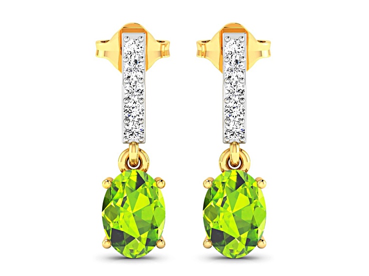 1.26ctw 14K Yellow Gold Oval Green Peridot and White Diamond Halo Earrings