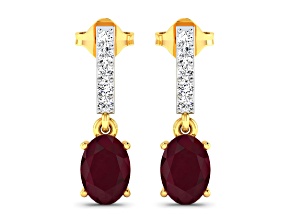 1.70ctw 14K Yellow Gold Red Ruby and White Diamond Halo Earrings