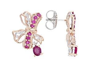Ruby Rhodium & 18k Rose Gold Over Palladium Sterling Silver Bow Earrings 1.32ctw