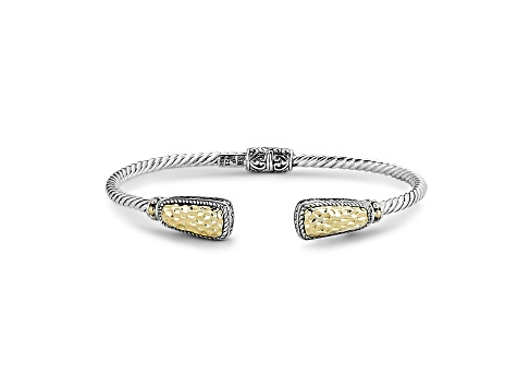 Silver Treasures by Samuel B. Sterling Silver/18k Yellow Gold Over Silver Twisted Hinged Bangle