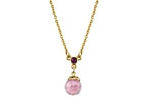 1928 Jewelry Gold Tone Brass Purple Round Bead Drop Pendant With Chain 16 Inch Adjustable