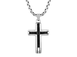 Two-tone Stainless Steel and Black Diamond Cross Pendant With Chain .25ctw