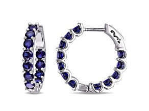 4.33ctw Created Blue Sapphire Inside Outside Hoop Earrings in Sterling Silver