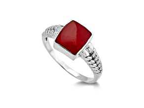 Silver Treasures by Samuel B. Coral Sterling Silver Solitaire Ring