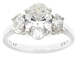 Certified Oval White Lab-Grown Diamond F VS1 Platinum 3-Stone Ring 2.50ctw