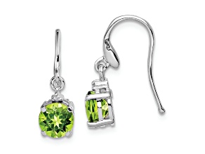 Sterling Silver Rhodium-plated Round Peridot and Diamond Wire Earrings